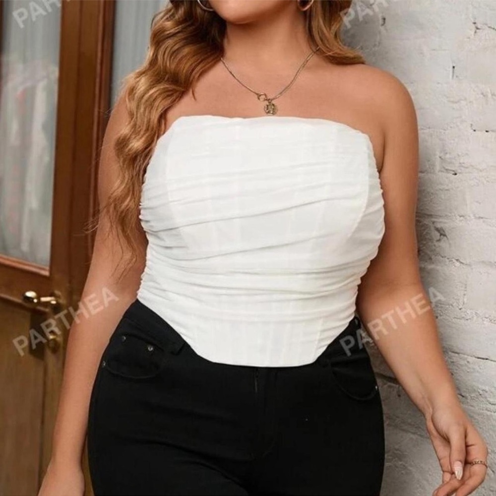 White Strapless ruched corset top